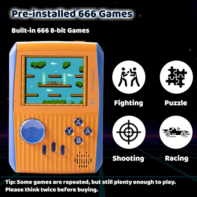 Kid Mini Handheld Retro Games Console Built in 666 Classic Games, Portable Handheld Video Games Console, 3 Inch Screen, 1020mAh Battery, Christmas Birthday Present Game Player for Boy Girl