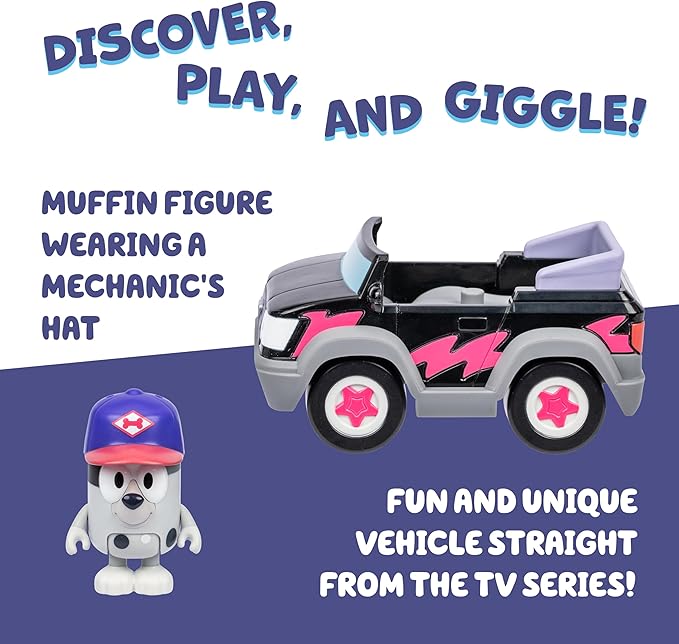 Bluey Basic Pizza Girls and Muffin Toy Vehicle, Interactive, Robust Toddler Toy Car with Muffin Figurine, Toddler Cars for Ages 3+