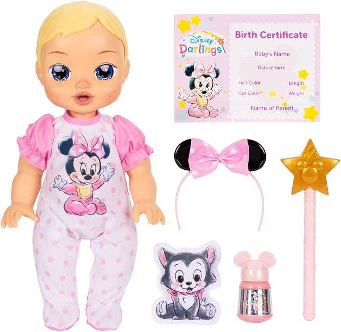 13-Inch Interactive Baby Doll – Magical Lights, Sounds, Music & Wand – Minnie-Inspired Nurturing Doll with Accessories – Multiple Skin Tones, Eye Colors – Ages 2 and Up