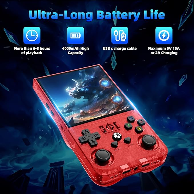 R36MAX Retro Handheld Games Console, Retro Game Console with 4.0 inch IPS HD Screen, Video Game Consoles with 64GB Memory, Portable Gaming Player for Travel, Gift for Teen or Partner, Red