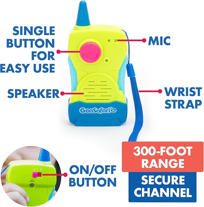 Educational Insights GeoSafari My First Walkie Talkies 2-Pack - Mini Kids Walkie Talkies, Camping Toys for Outdoor Exploration, Kid-Friendly Handheld Radios for Girls & Boys Ages 4+