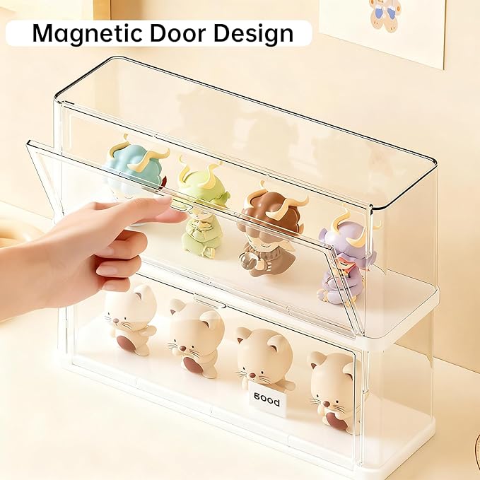 Clear Display Case for Figures, Acrylic Storage Organizers Box with Magnetic Door, Dustproof Showcase for Collectibles Action Figure(1Pack, Medium)