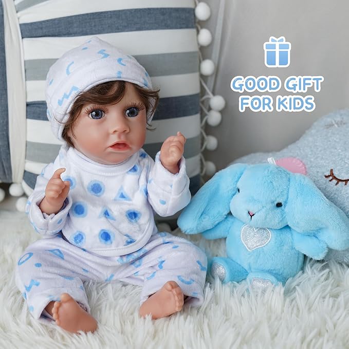 BABESIDE 8 Pcs Baby Doll Clothes Set with Bassinet for 8-10-12 Inch Dolls, Cute Baby Doll Clothes and Accessories Set for Realistic Babydolls Boy, Blue