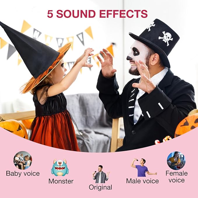 Karaoke Machine for Kids, Portable Bluetooth Speaker with Wireless Microphone & RGB Lights, Magic Voice Effects for 3-12+ Girls Christmas Home Party (Pink)