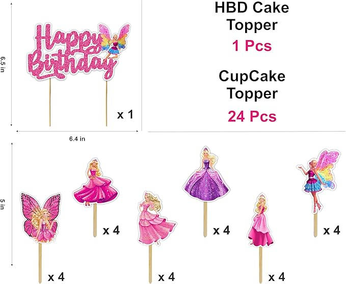 Barbe Theme Birthday Party Supplies - Decoration Set for Home Celebration, Cartoon Theme Party Décor Kit with Banner, Cake Topper and Table Decoration Accessories for Event Setup