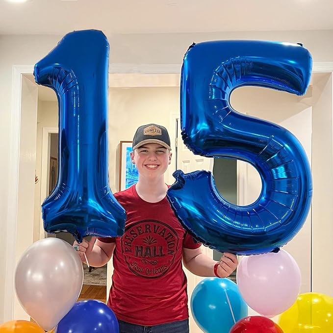 40 Inch Navy blue Number 15 Digital Balloon,Jumbo Mylar Foil Helium Balloon for 15 Balloons for Birthday Party,Wedding Anniversary Party Decorations