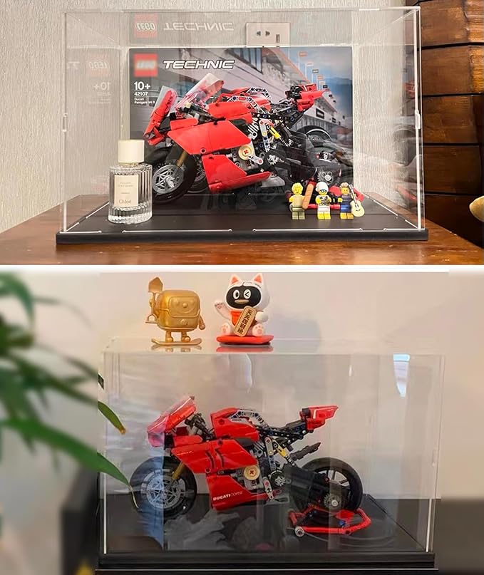 Thickened Clear Acrylic Display Case for LEGO 21062 Trevi Fountain for 42179 Planet Earth and Moon in Orbit 72037 42691 Collectibles, Transparent Box Dustproof with Light, Black Inside 15.7x7.9x11.8in