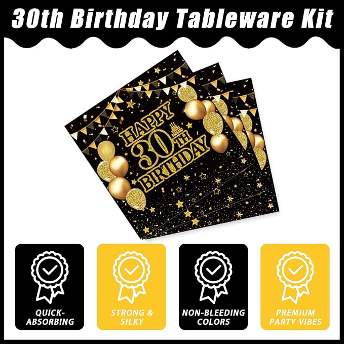 96Pcs 30th Birthday Party Tableware Set, Back in 1996 Birthday Party Decorations Supplies for Men Women Kepeel Cheers to 30 Years Disposable Paper Plates Napkins Forks Favors, Serve 24