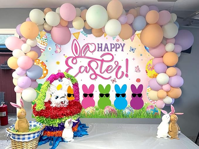 Happy Easter Banner Backdrop 6x4FT Spring Colorful Eggs Bunny Peeps Photography Background Easter Peeps Party Decorations Supplies Photo Props