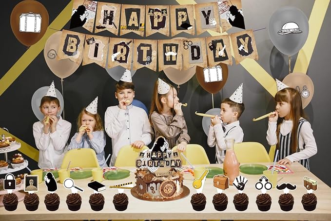 Detective Party Decorations Detective Birthday Party Supplies Includes Detective Birthday Banner Cake Topper Cupcake Topper Balloons for Top Secret Party Mystery Party Spy Theme Party Decorations