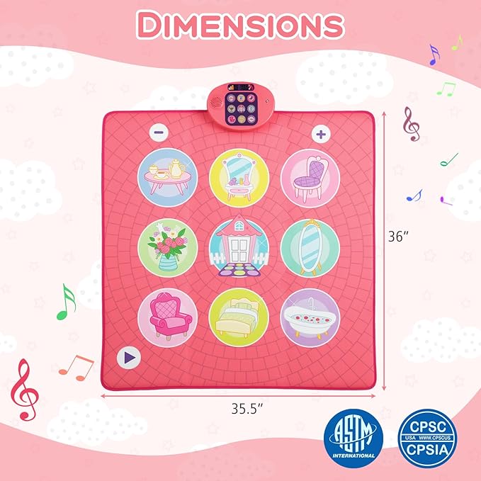 HONEY JOY Dance Mat, Pink Electronic Dancing Pad w/3 Game Modes, 5 Challenge Levels, 9 Keyboard Sounds, 9 Songs & Adjustable Volume, Musical Rhythm Step Play Mat, Gift for 3+ Years Old Girls Boys