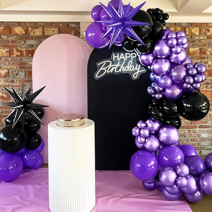 Purple and Black Balloons, 12 Inch Metallic Purple Dark Light Purple Black Confetti Balloon with Star Foil Balloons for Girls Women Birthday Wedding Graduations Party Decorations