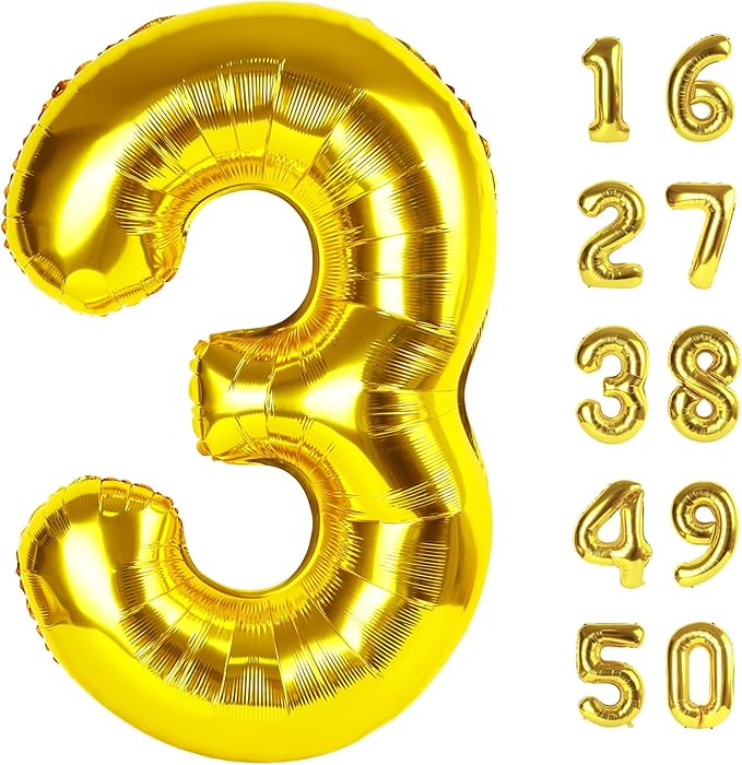 40 Inch Gold Balloon Number 3 Balloon,Number Balloons Gold Big Giant Jumbo Number 3 Foil Mylar Balloons for 13th Birthday Party Anniversary Events,Wedding Anniversary Party Decorations