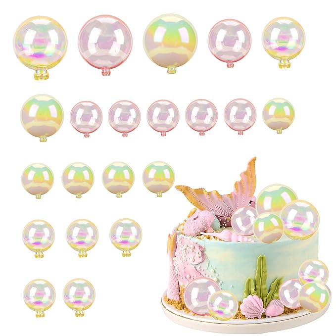 Gyufise 21Pcs Colorful Balls Cake Toppers Clear White Pink Mini Balloons Cupcake Topper DIY Cake Insert Topper Balls Cake Decorations for Wedding Anniversary Baby Shower Birthday Party Supplies