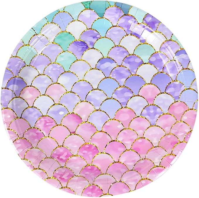Mermaid Birthday Decorations,40 Pack Paper Plates for Baby Shower Party Supplies Mermaid Under the Sea Theme Party Disposable Dinnerware Plates for Mermaids Princess Birthday Party (9 Inch)