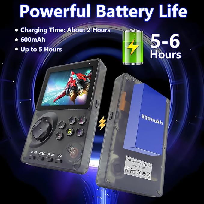 16 Bit Game Console 2.8-inch Super Wide Lcb Preloaded 100 HD Handheld Video Game Seniors Electronic Games Player Birthday Present Xmas (Transparent Gray)