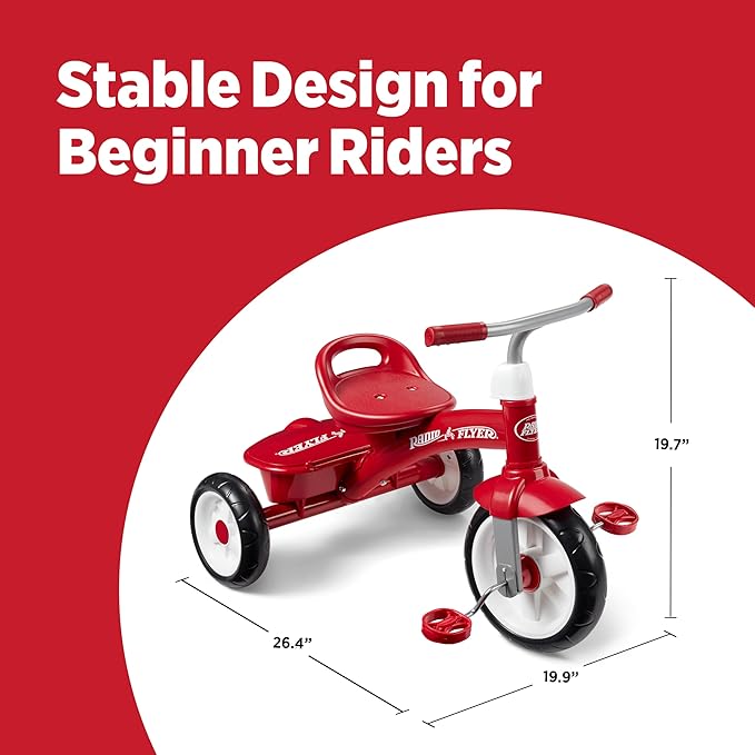 Radio Flyer Red Rider Trike, Ages 2.5-5, Adjustable Seat, Steel Construction, Quiet Ride Wheels, Storage Bin, Comfort Grip Handlebars, Tricycle for Toddlers, Amazon Exclusive