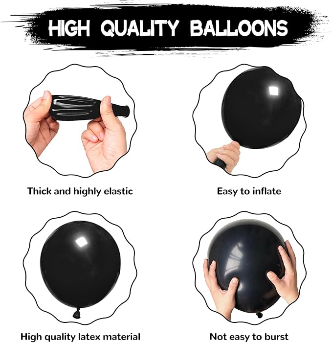 134Pcs Black Balloons Different Sizes 5 10 12 18 Inch Black Balloon Garland Arch Kit, Latex Balloons for Birthday Wedding Baby Shower Party Decorations.