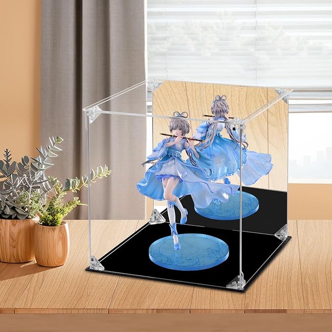 Acrylic Display Case for Collectibles Assemble Clear Acrylic Display Box with Mirrored Back, Alternative Glass Case for Action Figures Lego Model Doll Toys Display (10x10x10 inch; 25x25x25 cm)