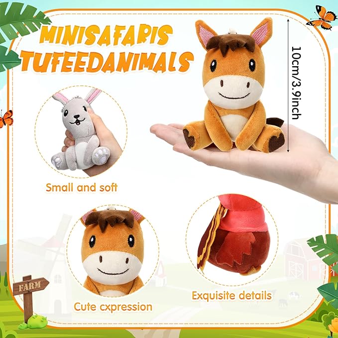 Skylety 12pcs Mini Safari Stuff Animal 3.9 Inch Cute Jungle Stuffed Animal Lion Rabbit Owl Hedgehog Monkey Tiger Zebra Elephant Leopard Hippopotamus Rhinoceros for Easter