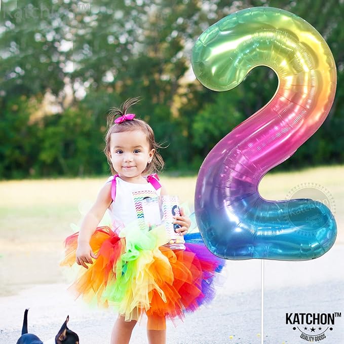 KatchOn, Giant Jelly Number 2 Balloon - 40 Inch | 2nd Birthday Decoration for Girl | 2 Balloon Number for Rainbow Birthday Decorations | Number Balloons for Happy Anniversary Decorations
