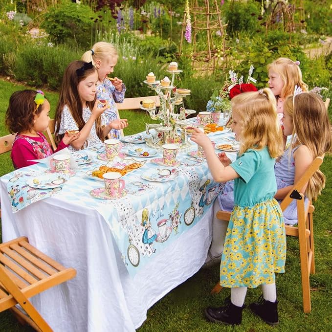 Talking Tables Alice in Wonderland Plates - Disposable Tableware for Mad Hatter's Tea Party Supplies, Birthday, Baby Shower, World Book Day, 4X Character Designs,Blue, Large