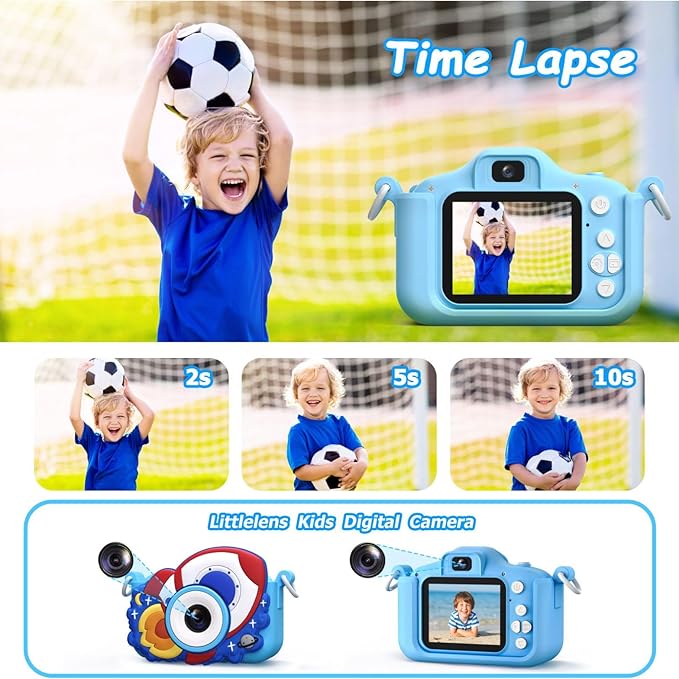 Kids Camera for Boys Toys Gifts, 3 4 5 Year Old Boy Birthday Gift, Kid Selfie Toy Cameras for Toddlers Age 3-5, Blue Small Children Digital Camera for Kids, 32G SD Card Included