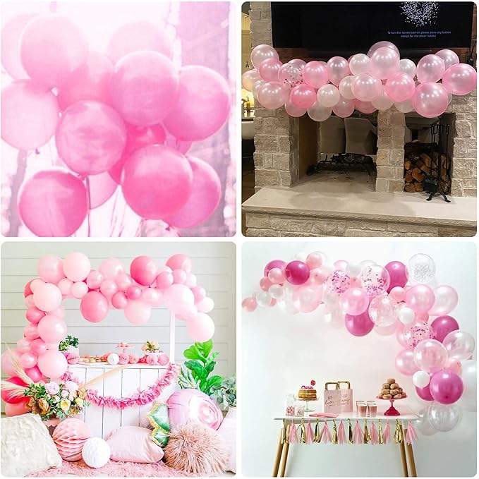 Pink Balloons Set, 60 Packs 12 Inch Metallic Chrome Pink Pearl Macaron Light Pink Different Shades Balloons for Girl Women Birthday Decorations, Wedding, Christening, Baby Shower Party