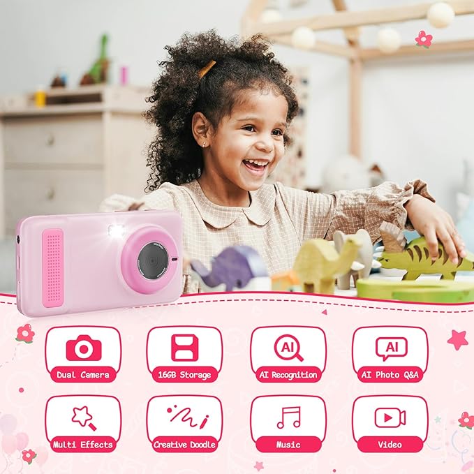 AI Digital Camera, AI Kids Camera Everything Recognition for 4 to 12 Years Old Girls Boys, Dual Lens, 5G/2.4G Dual-Band Wi-Fi, 4" LCD Touch Screen, Gift Ideas for Birthday Christmas Festival