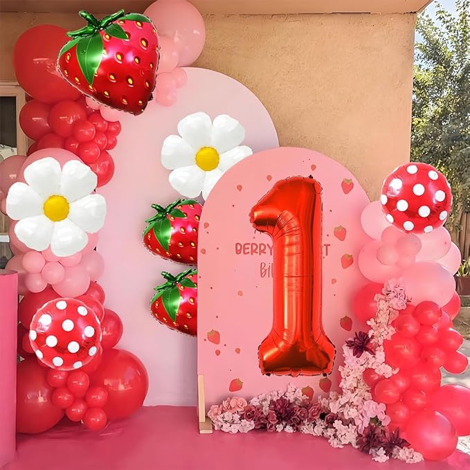 Strawberry Balloons Berry First Birthday Decor, 40 Inch Mylar Red One Balloons, Strawberry Balloon for Berry First Birthday Balloons for Girls, Strawberry 1st Birthday Decorations