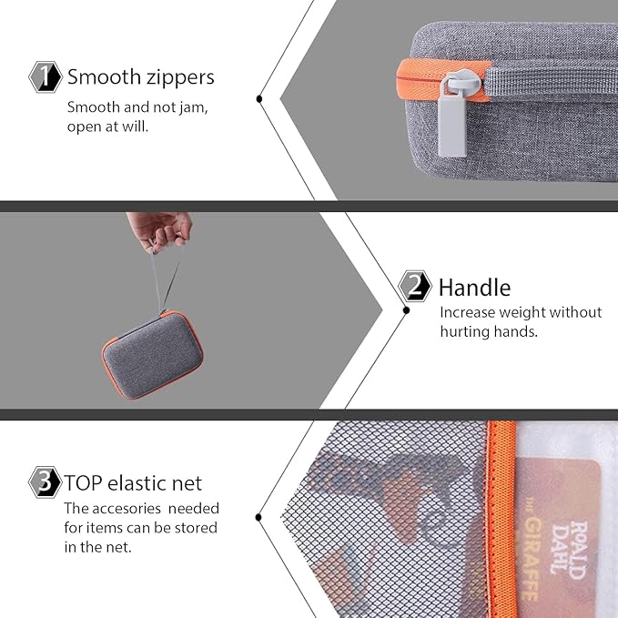 co2CREA Hard Case for Yoto Mini Kids Audio Music Player & Radio, Grey Case + Orange Zipper, Holds Up to 36 Yoto Cards
