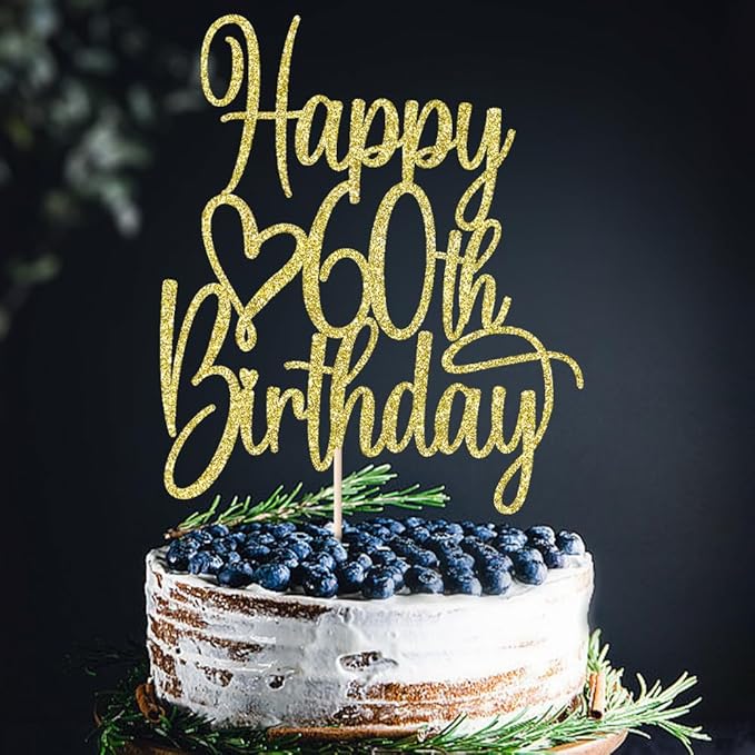 Gold Glitter Happy 60th Birthday Cake Topper - Cheers to 60 Years Cake Topper, 60 & Fabulous Cake Decoration for Hello 60th Birthday Anniversary Party Cake Decorations Supplies