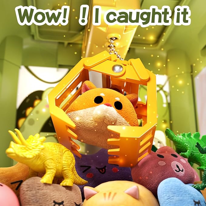Dinosaur Claw Machine for Kids,Electronic Arcade Game Machine with Music,Mini Vending Machine Boys Birthday Toys Gifts Age 3+ Years,Includes 10 Plush Toys & 12 Dinosaur Accessories