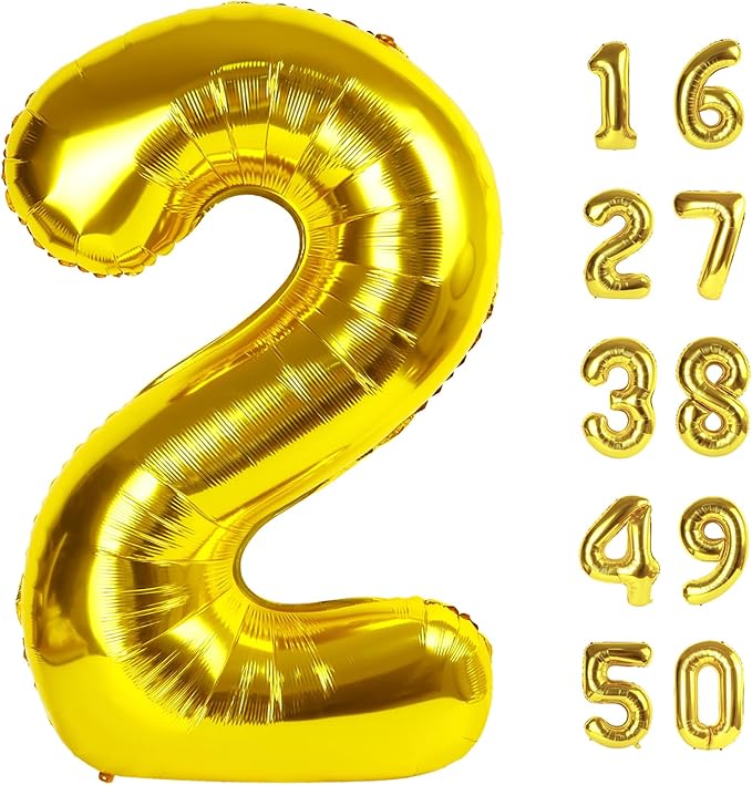 40 Inch Gold Balloon Number 2 Giant Two Balloon Number Birthday Decorations, 2nd 12 20 21st Party Celebration Decorations Digital Balloon Wedding Anniversary Party Supplies