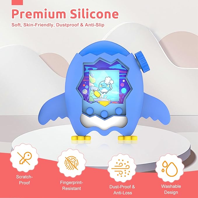 for Tamagotchi Paradise Case– Silicone Soft Shell Cover for Tamagotchi Paradise Electronic Pet,Waterproof Sweatproof Washable Shockproof Anti-Drop 360°Full Protection,Penguin Style(Luminous Blue)
