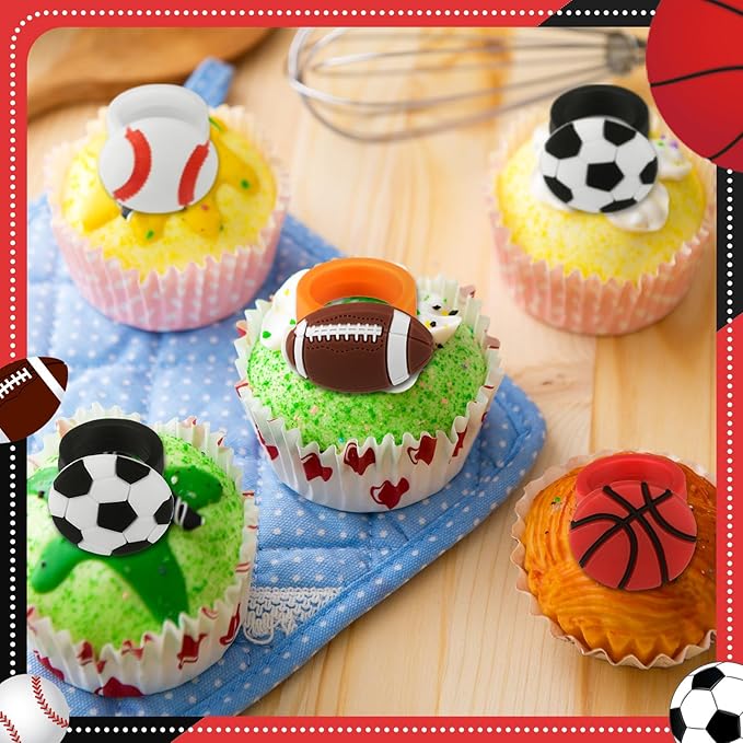 Honeydak 48 Pcs Sports Cupcake Toppers Senior Night Basketball Decoration Football Softball Soccer Cupcake Rings Toppers Picks Decoration 2026 for Sport Football Party Birthday Party Cake Supplies