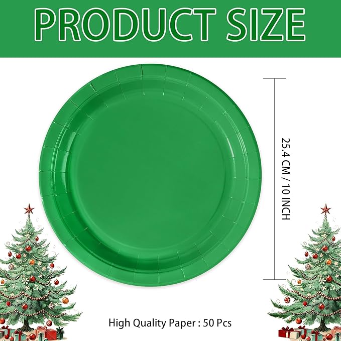50Pcs St Patrick's Paper Plates 10" Heavy Duty Disposable Green Paper Platters Solid Color Dessert Plates for St Patricks Day Spring Holiday Festival Birthday Picnic BBQ Party Decorations