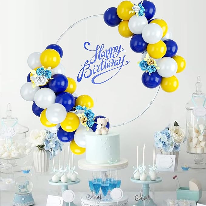 Blue Yellow White Balloon Arch Kit, 50PCS Latex Party Balloons for Birthday, Wedding, Baby Shower, Engagement DIY Hula Hoop Arch Decoration Party Supplies