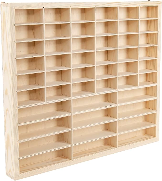 1:64 Scale Toy Car Display Case Organizer Storage, Wooden Wheel Rack Wall Mounted with 48 Compartments, Stylish Diecast Car Display Rack for Toy Car, Collectibles, Figurines (58.5x5x47.5cm)