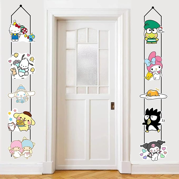 Kawaii Birthday Party Supplies - 10 Pcs Theme Kitty Porch Sign - Room Door Decoration Porch Hanging Banner Wall Decorations for Indoor Outdoor Decoration