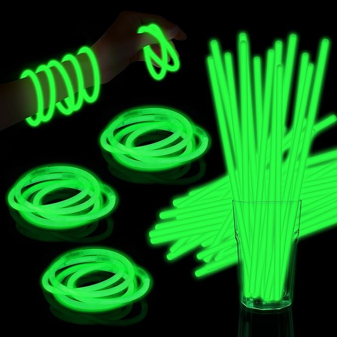 60 Pack 8” Green Glow Sticks Bulk with 60 Connectors Neon Glow In The Dark Party favors Supplies for Holiday Birthday Party Decoration (Green)