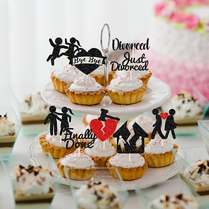 Divorce Party Decorations for Women - 36PCS Divorce Cupcake Toppers Finally Done Just Divorced Cupcake Picks for Freedom Bachelor Supplies