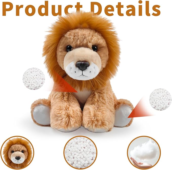Lion Stuffed Animal Toys, 8.5 Inch Soft and Cuddly Lion Plush Animals Toy, Cute and Realistic Animals Gifts for Boys and Girls Toy for Toddlers 1-3