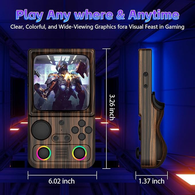 R36TMAX Retro Handheld Game Console, 4 Inch IPS HD Screen Retro Gaming Console, Supports WiFi Networked Fighting and OTG, Compatible with a Large Variety of Classic Games,Wood Grain Coffee Brown