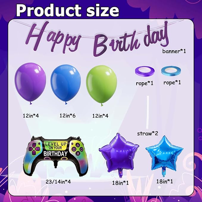 Video Game Theme Birthday Party Number Balloons Piñata Gaming Party Decor Balloons Large Number Balloons for Kids Battle Boys Birthday Party Decoration Supplies(Number 10 Set)