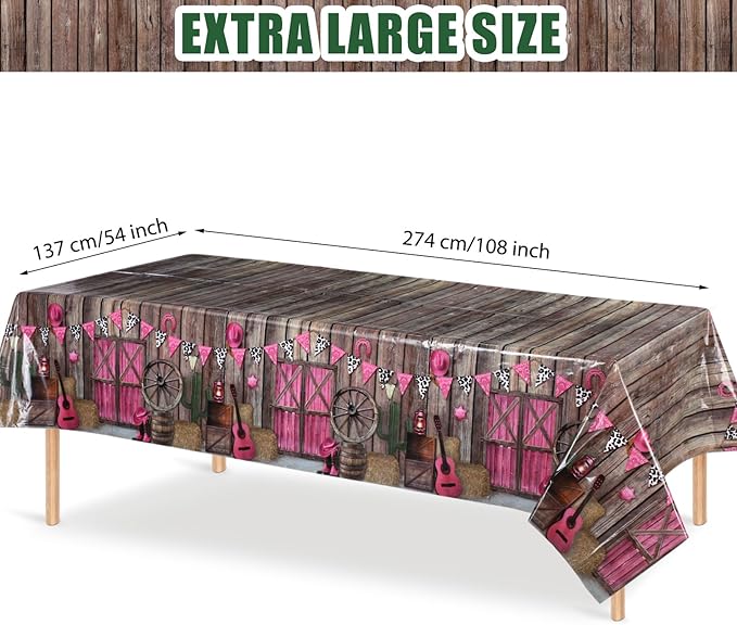 Tiamon 6 Pieces Western Party Tablecloth Cowgirl Table Cover Pink Western Cowgirl Plastic Tablecloth Disposable Wild West Table Cover for Baby Shower Birthday Party Supplies, 54 X108 Inch