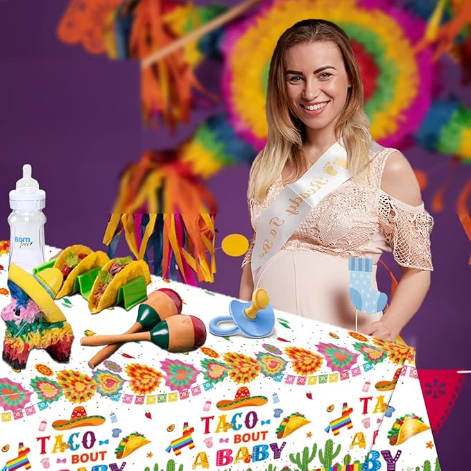 GREHUMOR Taco Bout a Baby Gender Reveal Tablecloth 3Pcs Gender Reveal Party Decorations Cactus Cowboy Hat Mexican Theme Plastic Disposable Table Cover Gender Reveal Supplies