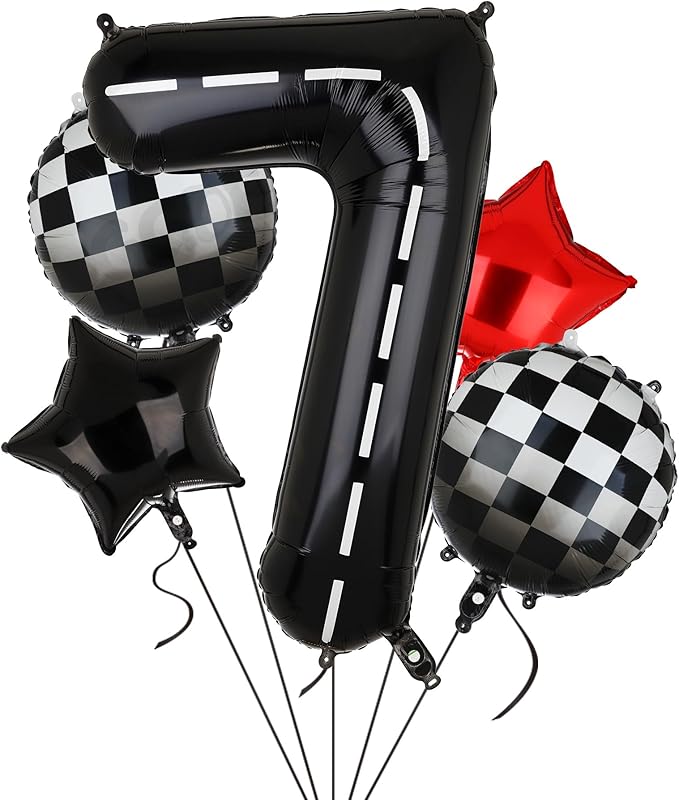 Race Car Birthday Balloons 40 Inch Racetrack Number Balloon 7 Black Boys 7st Birthday Race Car Theme Party Decor Supplies 5 Pcs