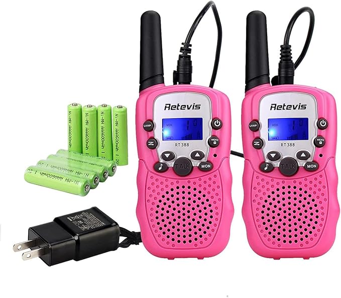 Retevis RT388 Rechargeable Walkie Talkies, Kids Toys Gifts for Aged 6-12 Girls, Pink Kids Walkie Talkies 2 Pack, VOX, Keypad Lock, for Grandkids Family Camping Hiking Birthday Gifts