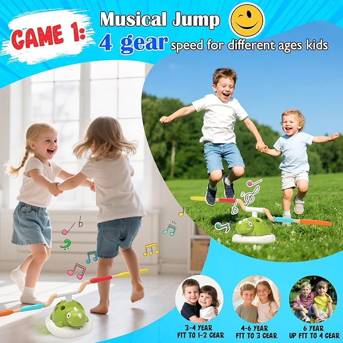 Indoor Outdoor Games for Kids Easter, 3 in 1 Musical Jump, Ring Toss Game & Stomping Rocket Launcher for Kids, Dinosaur Sports & Outside Play Activities Toys with Remote Control for Toddlers 4-8